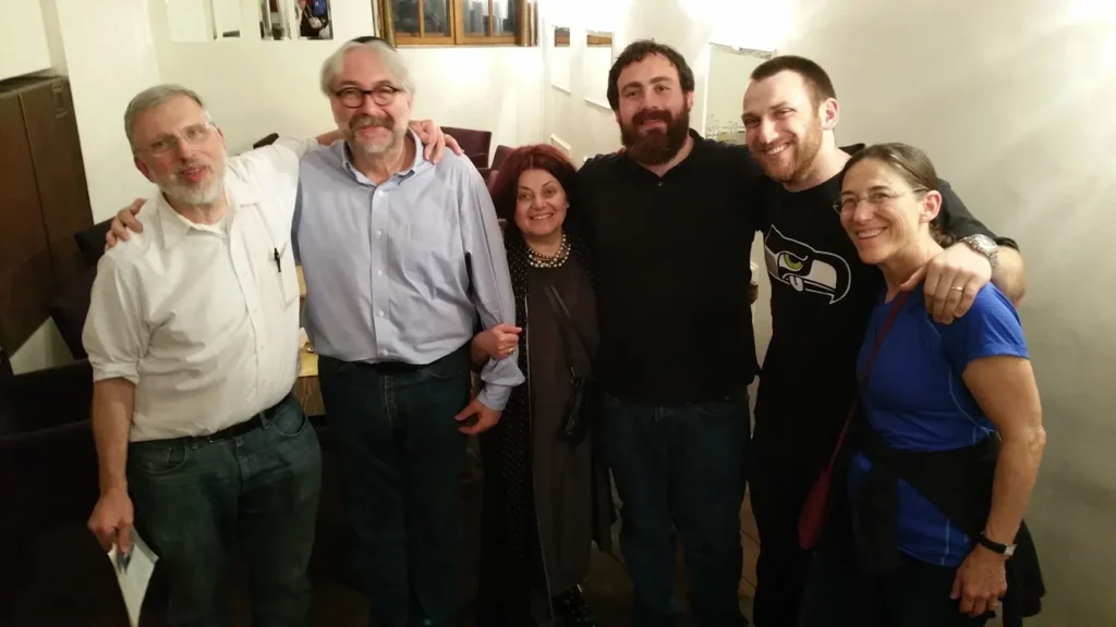 Shlomo, Adam, Elzbieta, Alesander, Jack and Karen in a Kosher restaurant in Warsaw. 